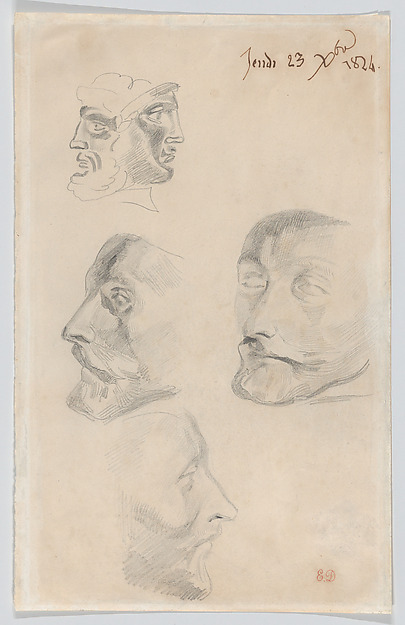 Eugène Delacroix, Studies of a Bearded Head and a Greek or Roman Coin