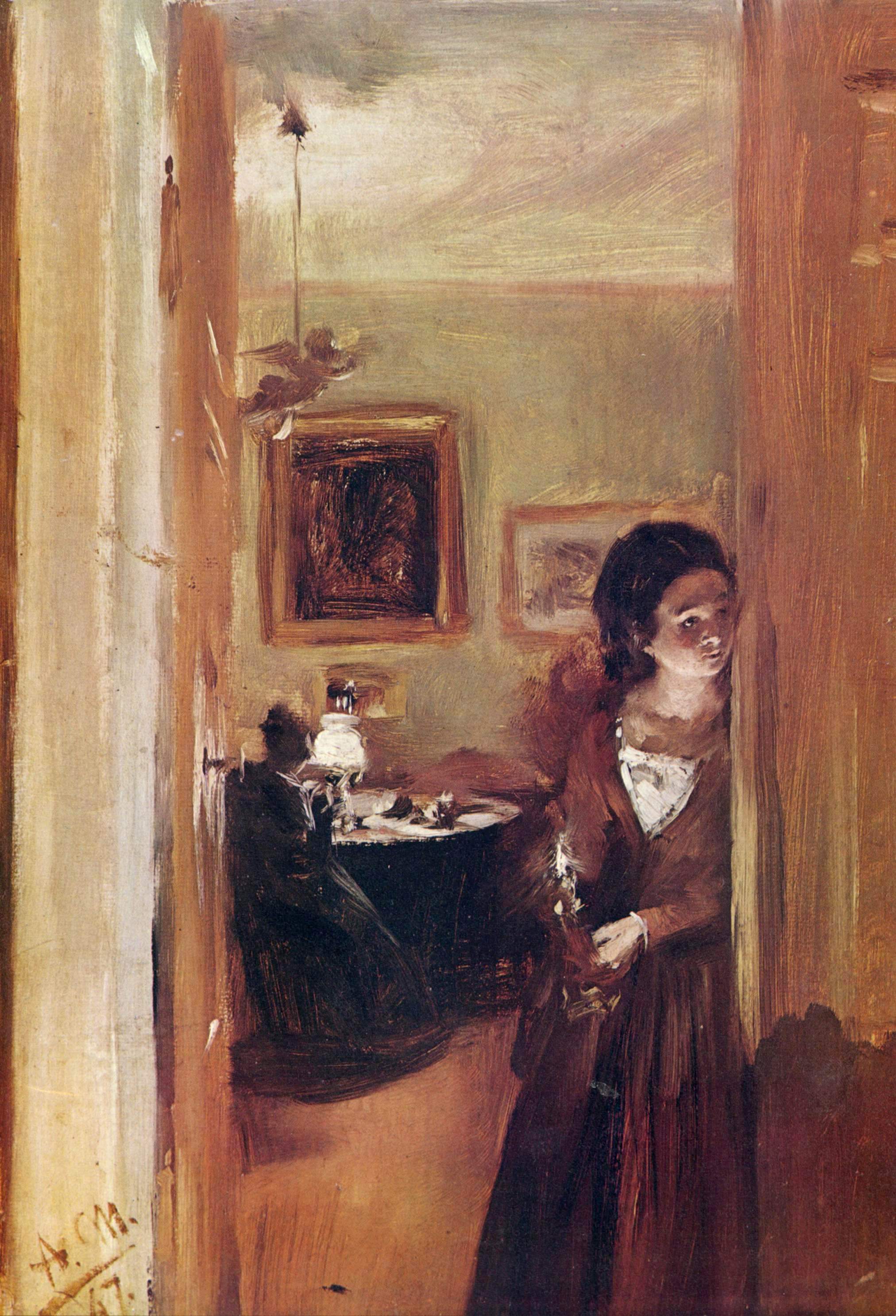 Adolph von Menzel, Living room with the artist's sister