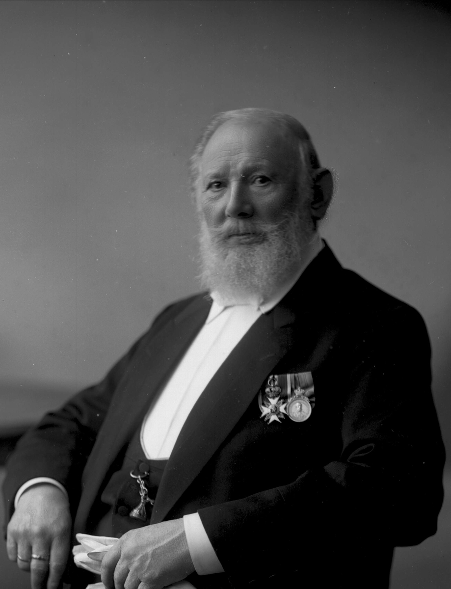 Gustav Borgen, Portrett, S.H. Lundh (Sverrer Hakon), gift 1867 med Sophie f. Warmuth. Han var forretningsmann, maskin- og konsulentforretning. Mann i dress med medaljer og ordener.