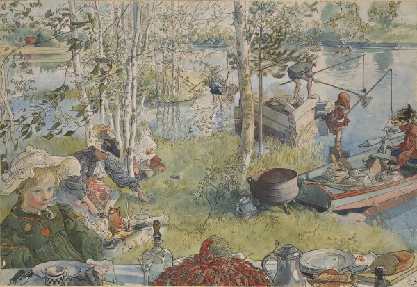 Carl Larsson, Kräftfångst. Ur Ett hem (26 akvareller)