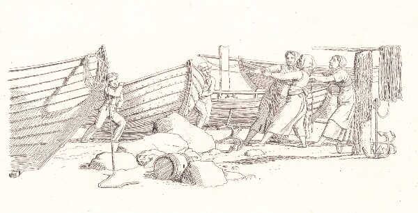 C.W. Eckersberg, Parti ved et fiskerleje. Både hales på land