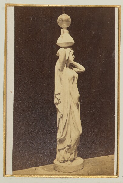 Unknown, [Unidentified statue of a robed female with a vase and sphere on her head]