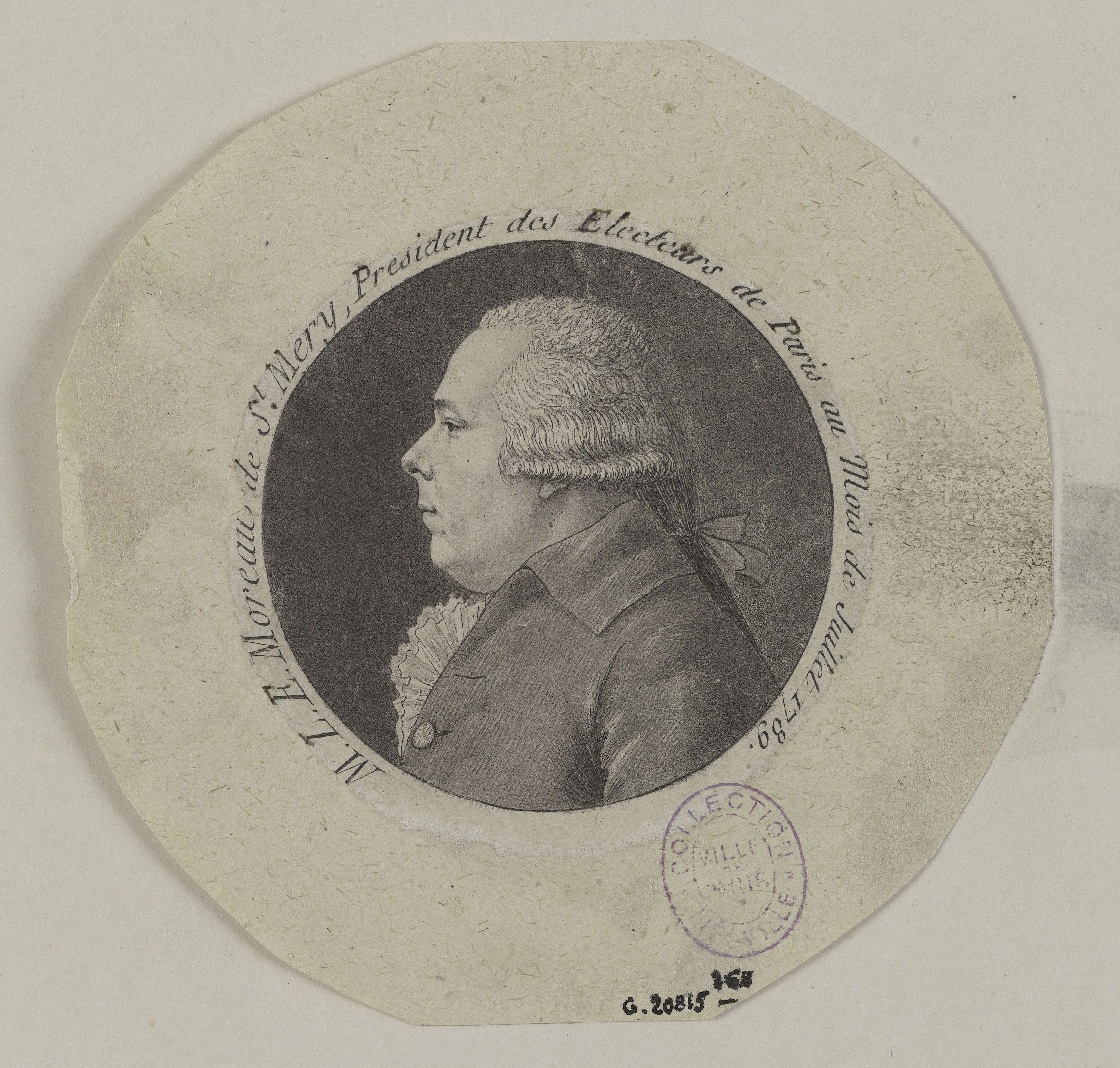 Edmé Quenedey, Portrait de M.L.E. Moreau de Saint-Mery, Président des Electeurs de Paris au mois de juillet 1789