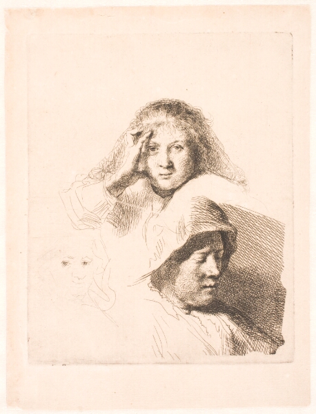 Rembrandt van Rijn, Studieblad med tre kvindehoveder, f.o. portræt af Saskia