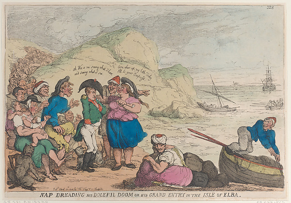 Thomas Rowlandson, Nap Dreading His Doleful Doom or His Grand Entry in the Isle of Elba
