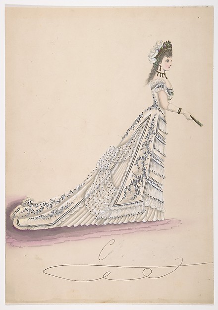 Anonymous, French, 19th century, Fashion Study: Woman in a White Floral Dress