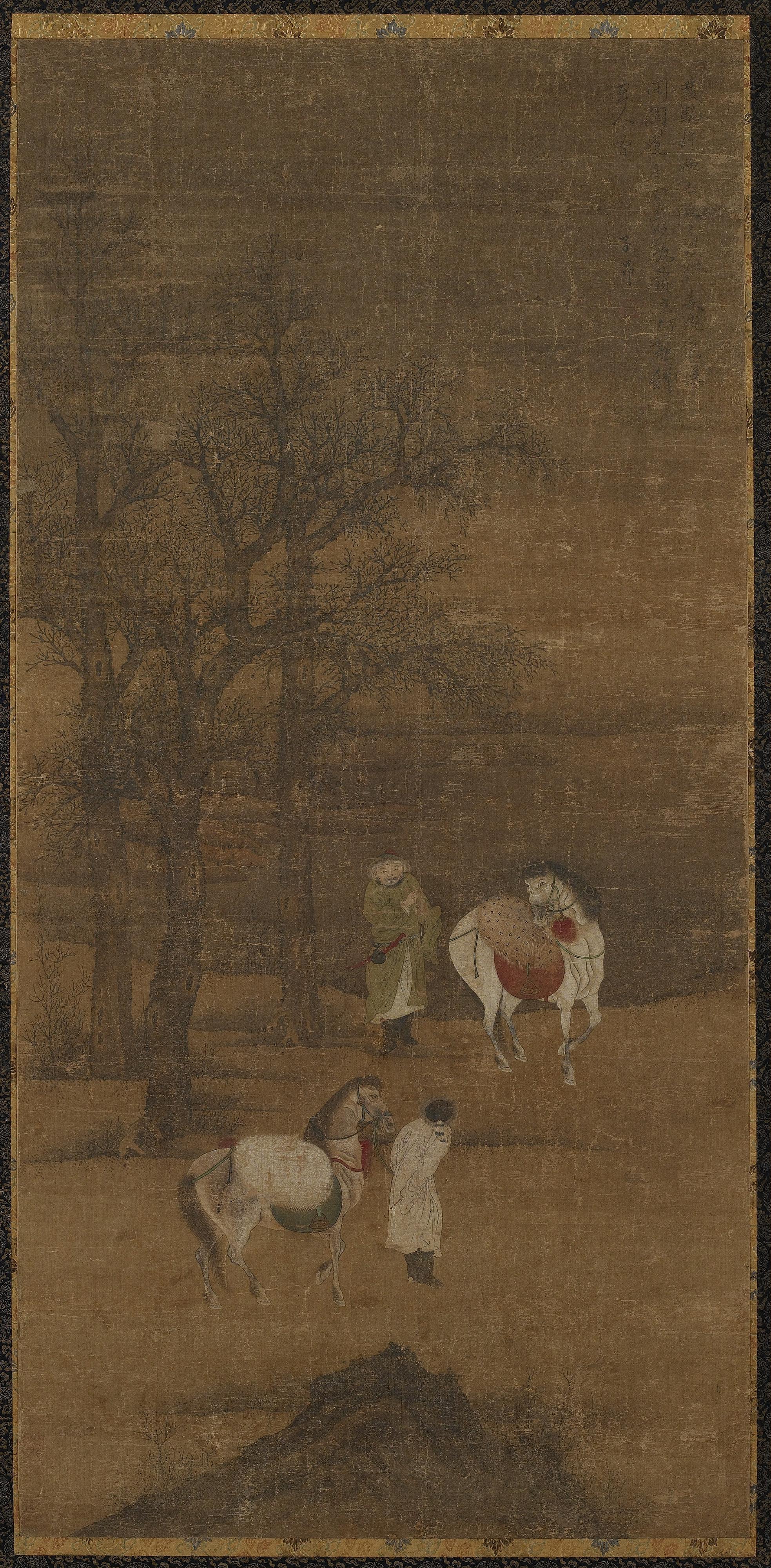 Formerly attributed to Zhao Mengfu, Winter landscape with horses and grooms