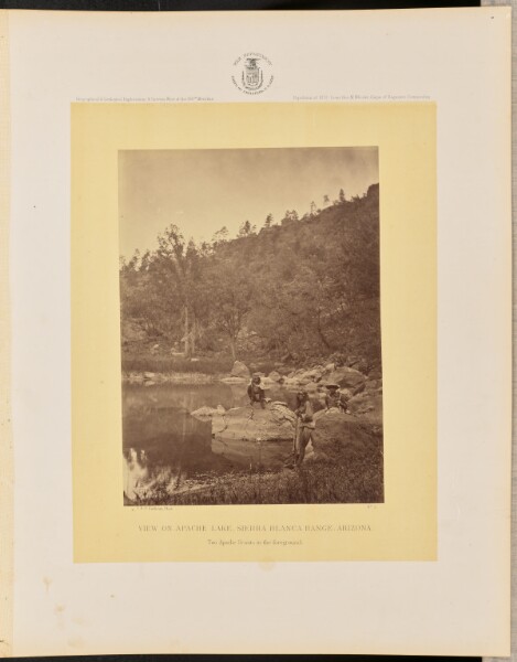 Timothy H. O'Sullivan, View on Apache Lake, Sierra Blanca Range, Arizona. Two Apache Scouts in the Foreground