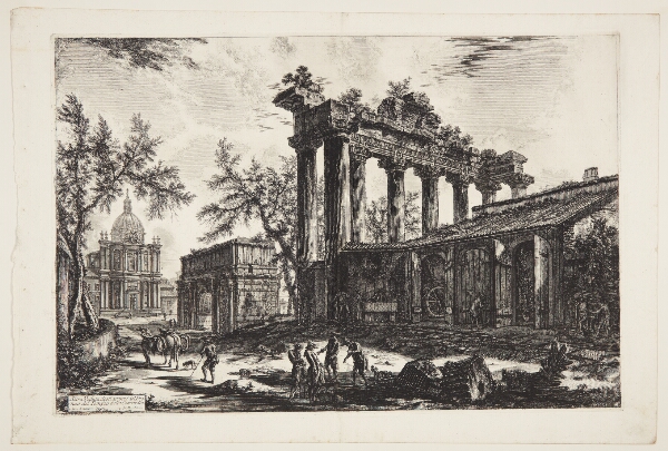 Giovanni Battista Piranesi, Det såkaldte Concordia-tempel, med Septimius Severus' triumfbue og Santa Martina-kirken