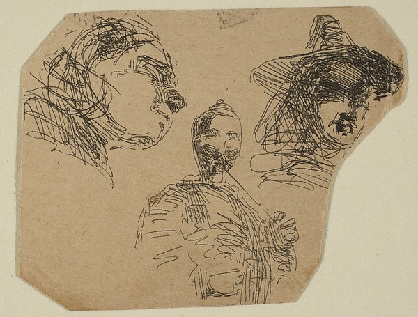 James McNeill Whistler, Two Female Heads and Standing Figure (from Sketches on the Coast Survey Plate)