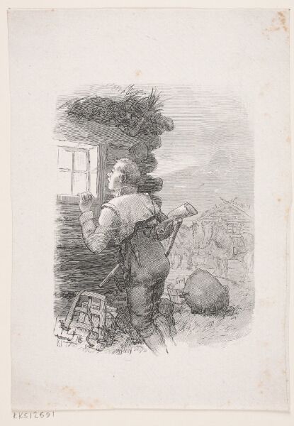 H.P. Hansen, En Bondedreng kigger ind ad et Vindue