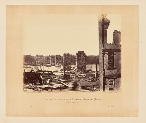 Alexander Gardner, Ruins of Petersburg and Richmond Railroad Bridge, across the James