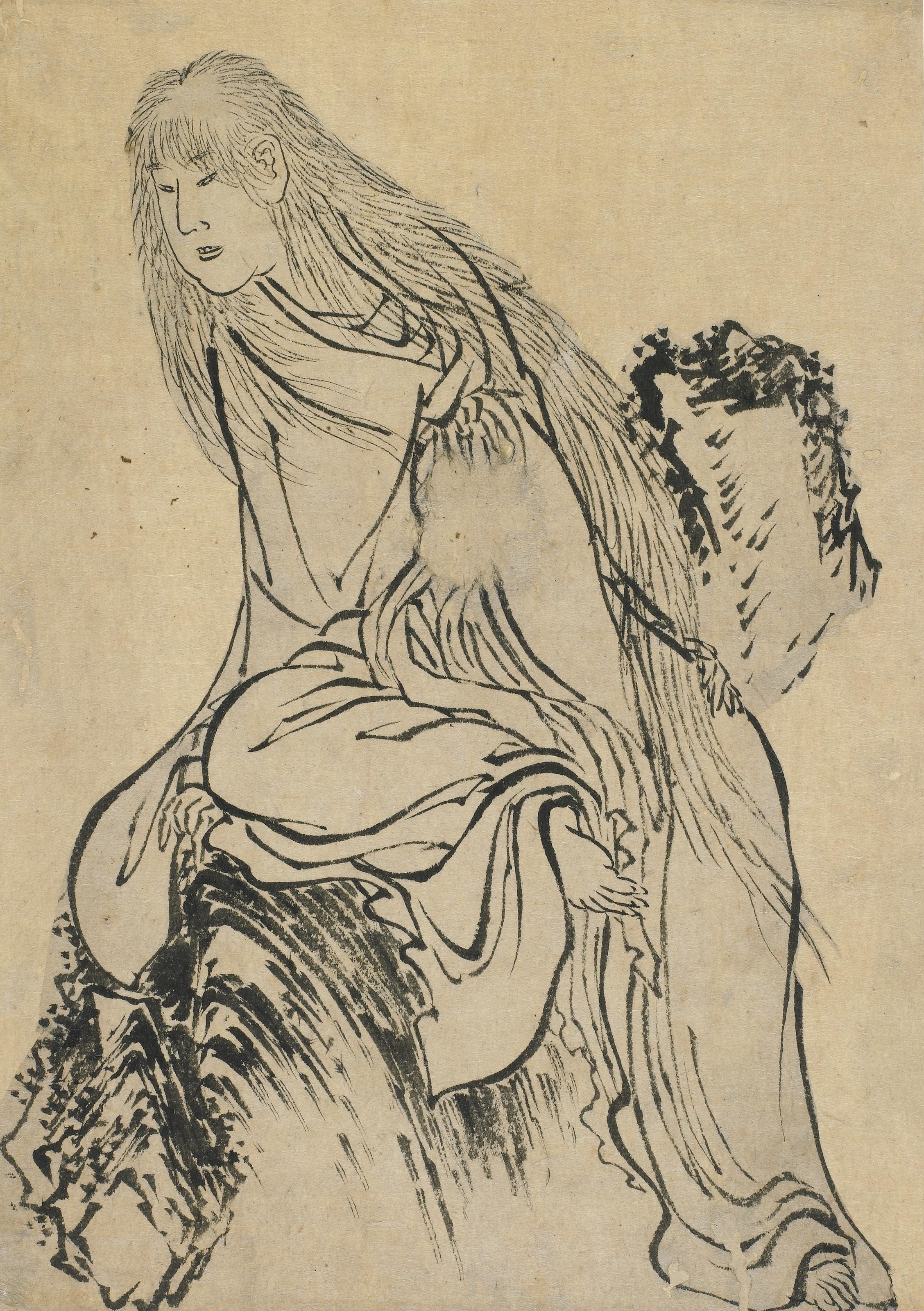 Katsushika Hokusai, Hermit resting on a rock