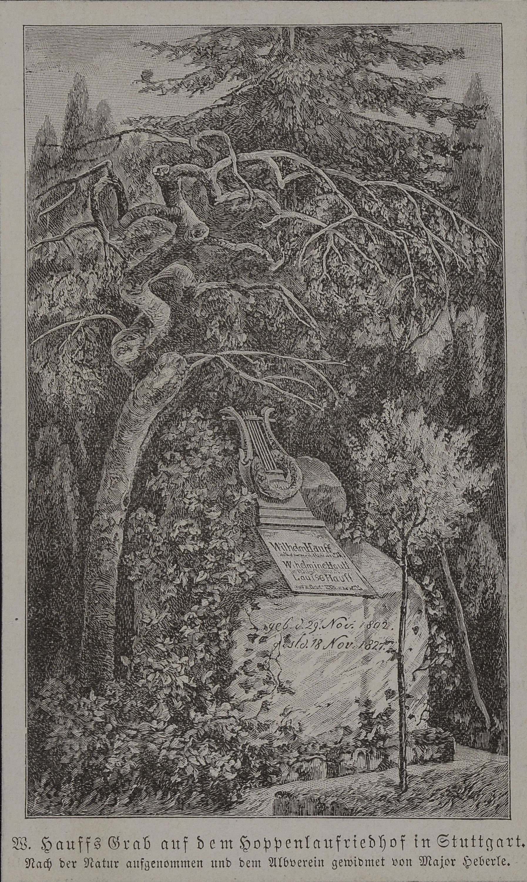 Wilhelm Hauff, Wilhelm Hauffs Grab auf dem Hoppenlaufriedhof in Stuttgart