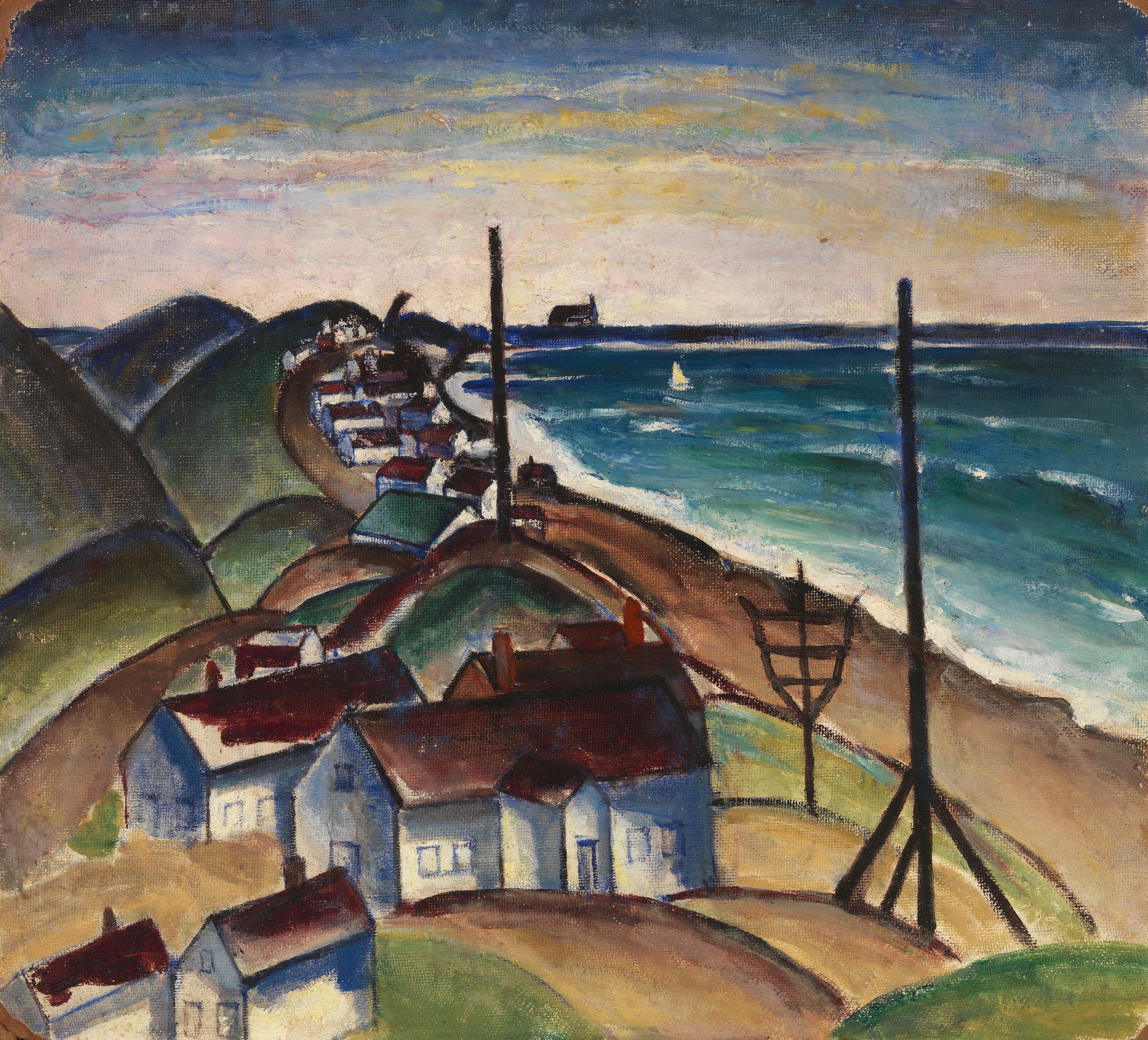 Unidentified, Untitled (Seascape with Houses on Beach)