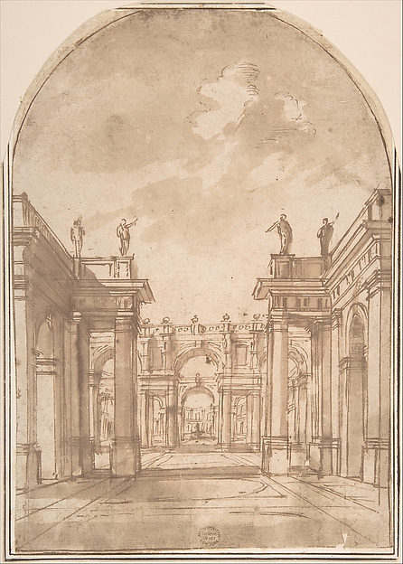Anonymous, Italian, 16th century, Court Yards (Sketch for Stage Scene?)