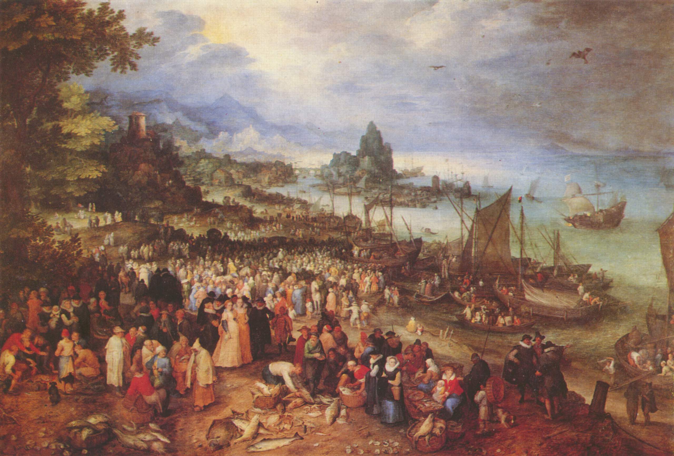 Jan Brueghel the Elder, Sea port with the lecture of Christ