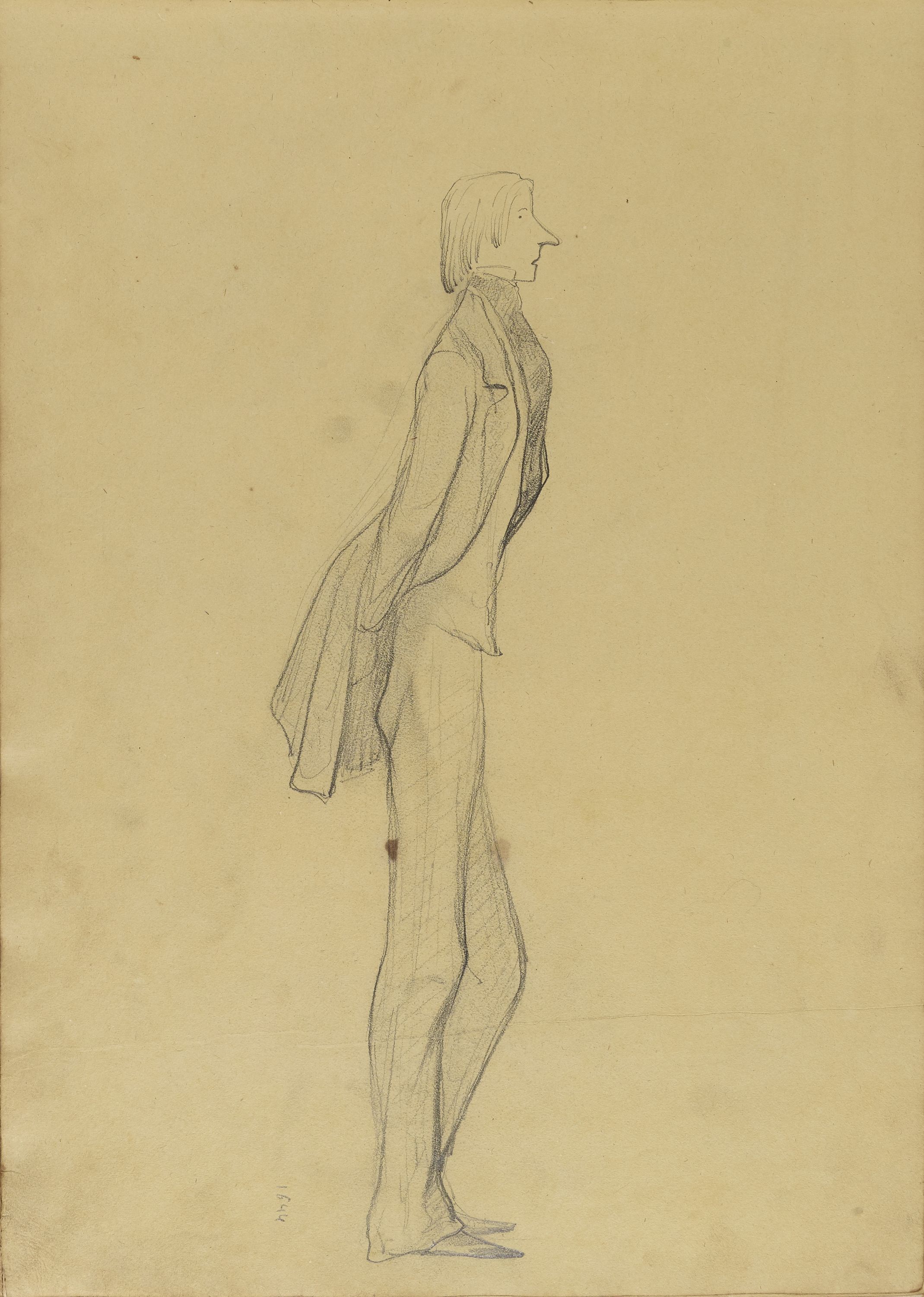 Anonyme, Portrait-charge d'un homme longiligne en pied
