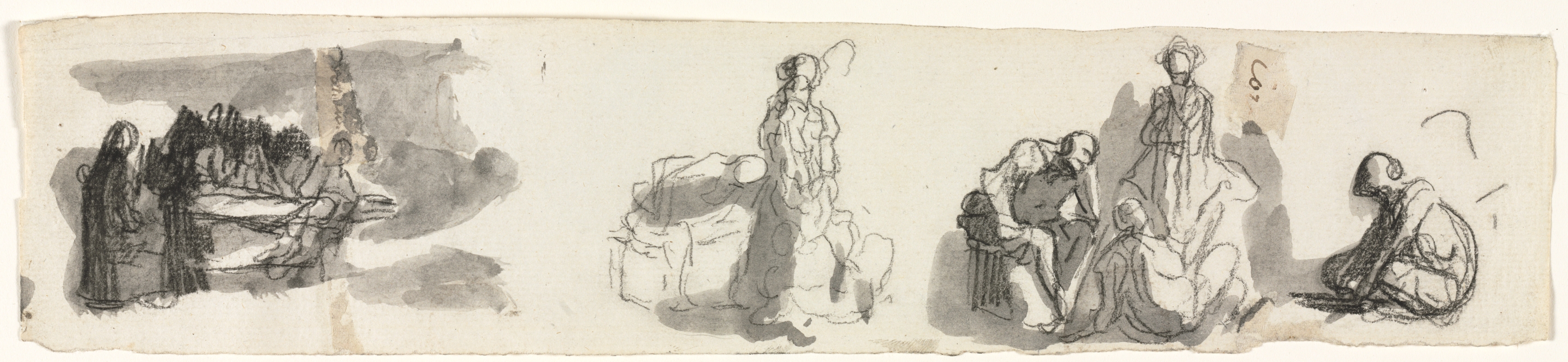 Honoré Daumier, Sheet of Studies with a Group of Four Figures to the Right (recto)