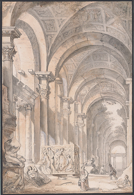 Giovanni Paolo Panini, Architectural capriccio with Figures and Antiquities