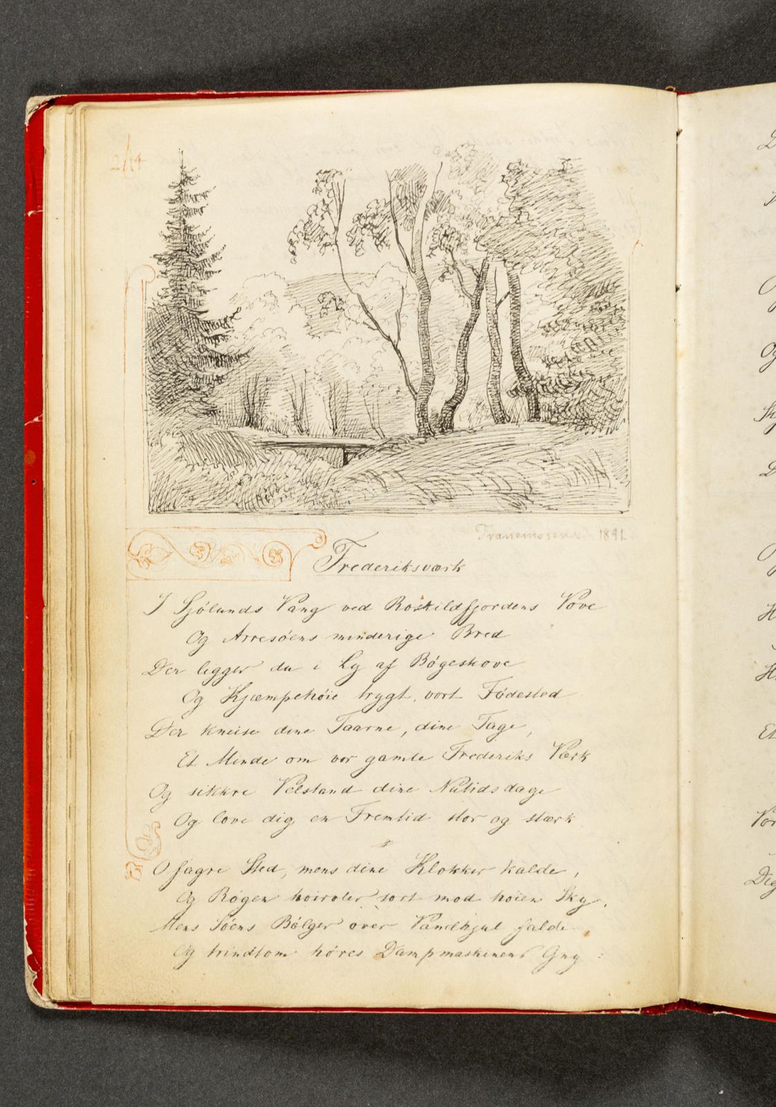 Johan Thomas Lundbye, Moselandskab med en bro. Et ornamentslyng samt vers. Side 24