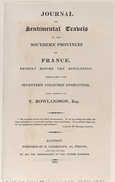 Thomas Rowlandson, Title page, from "Journal of Sentimental Travels in the Southern Provinces of France, Shortly Before the Revolution"