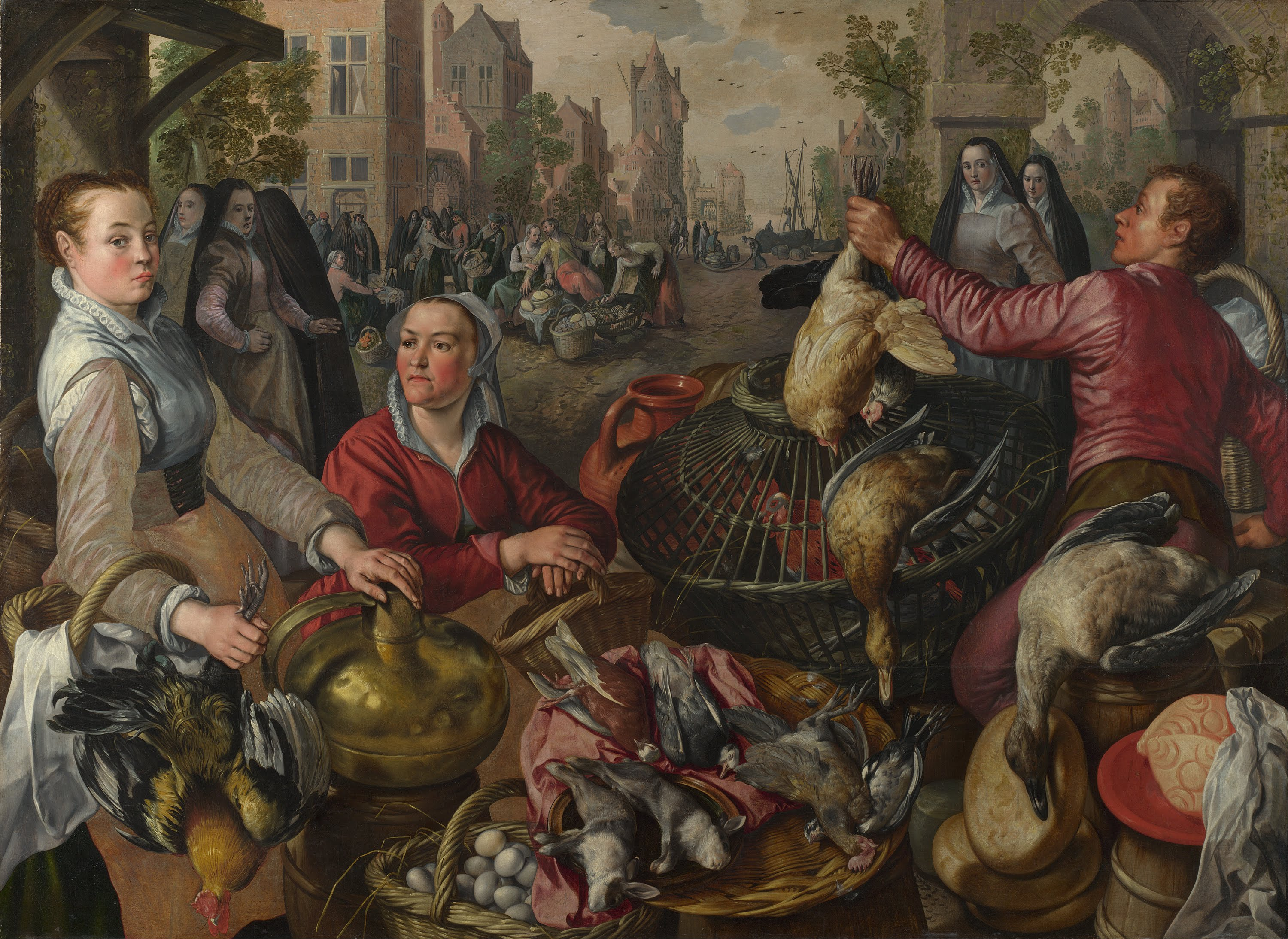 Joachim Beuckelaer, The Four Elements: Air. A Poultry Market with the Prodigal Son in the Background
