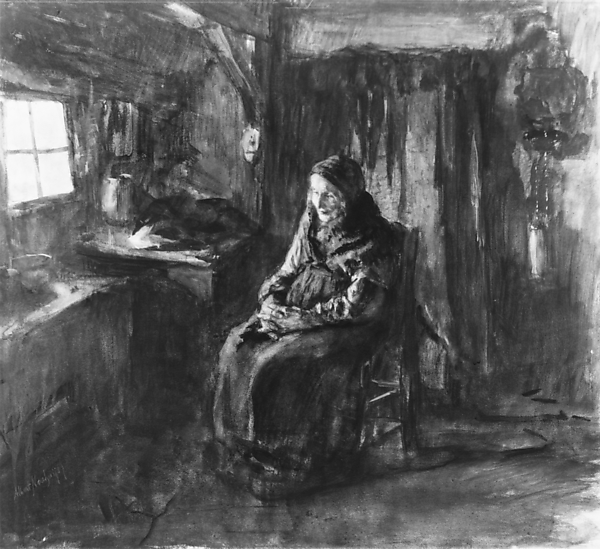 Albert Neuhuys, Dutch Interior with Figure of Old Woman