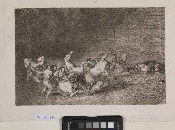 Francisco de Goya, To hold picadorer bliver et efter et væltet omkuld af en enkelt tyr