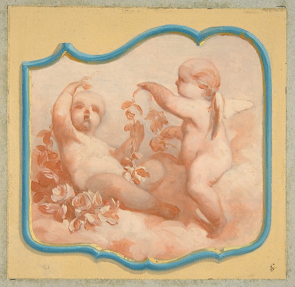 Jules-Edmond-Charles Lachaise, Two putti seated on clouds