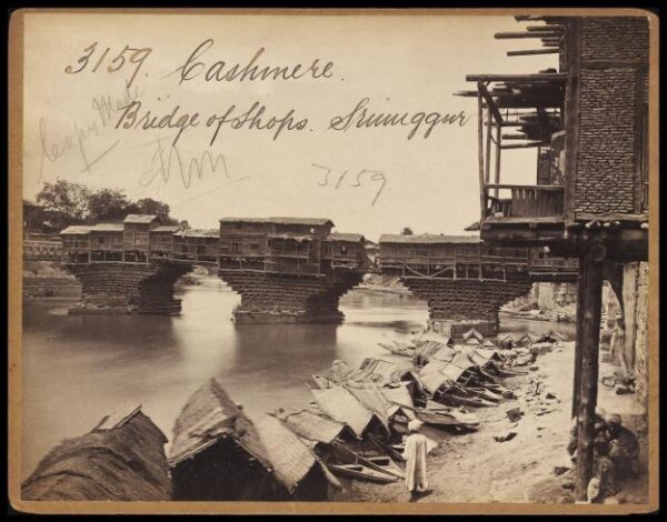 Francis Frith, Cashmere.  Bridge of Shops.  Srinuggur
