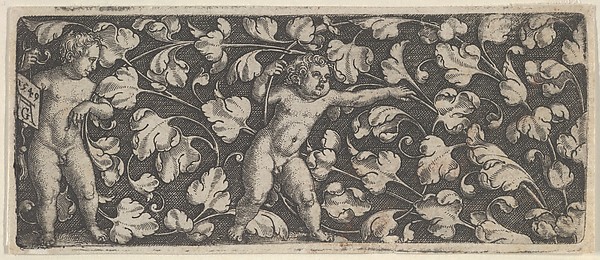 Heinrich Aldegrever, Horizontal Panel with Two Nude Boys Surrounded by Tendrils