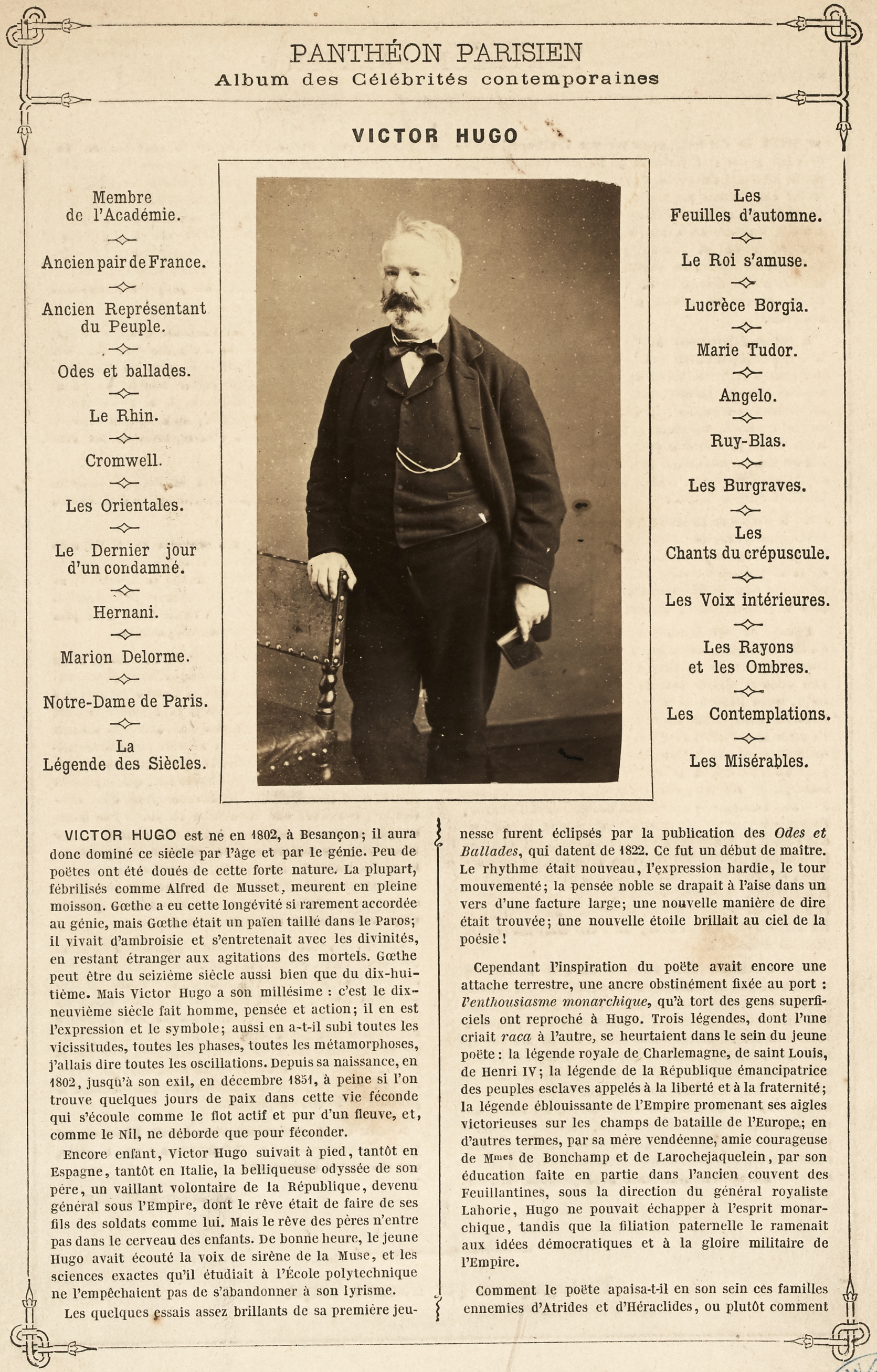 Etienne Carjat, Victor Hugo à Bruxelles