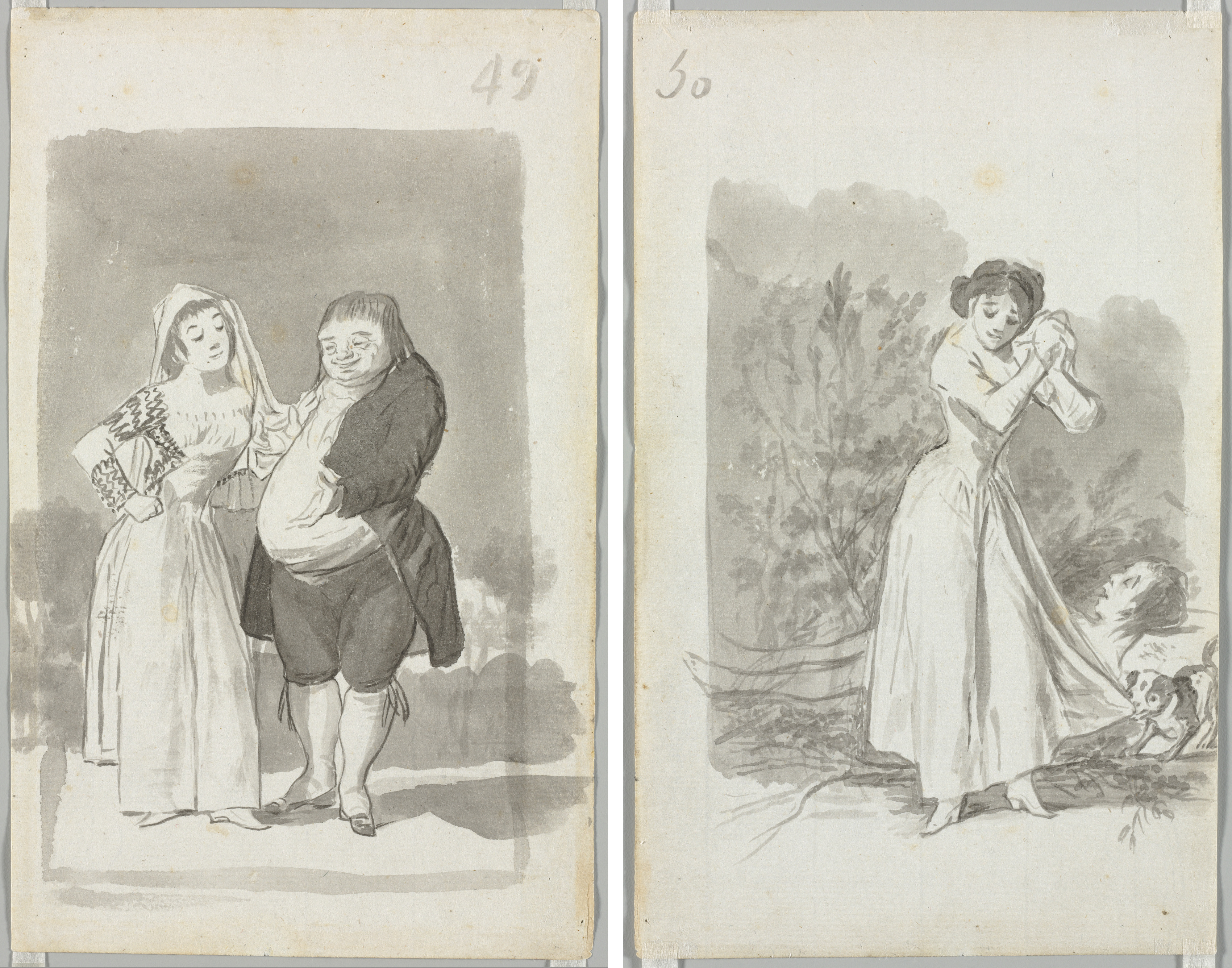 Francisco de Goya, Young Woman (possibly a Sex Worker) with a Man (recto); Young Woman Wringing Her Hands over a Man's Naked Body (verso)