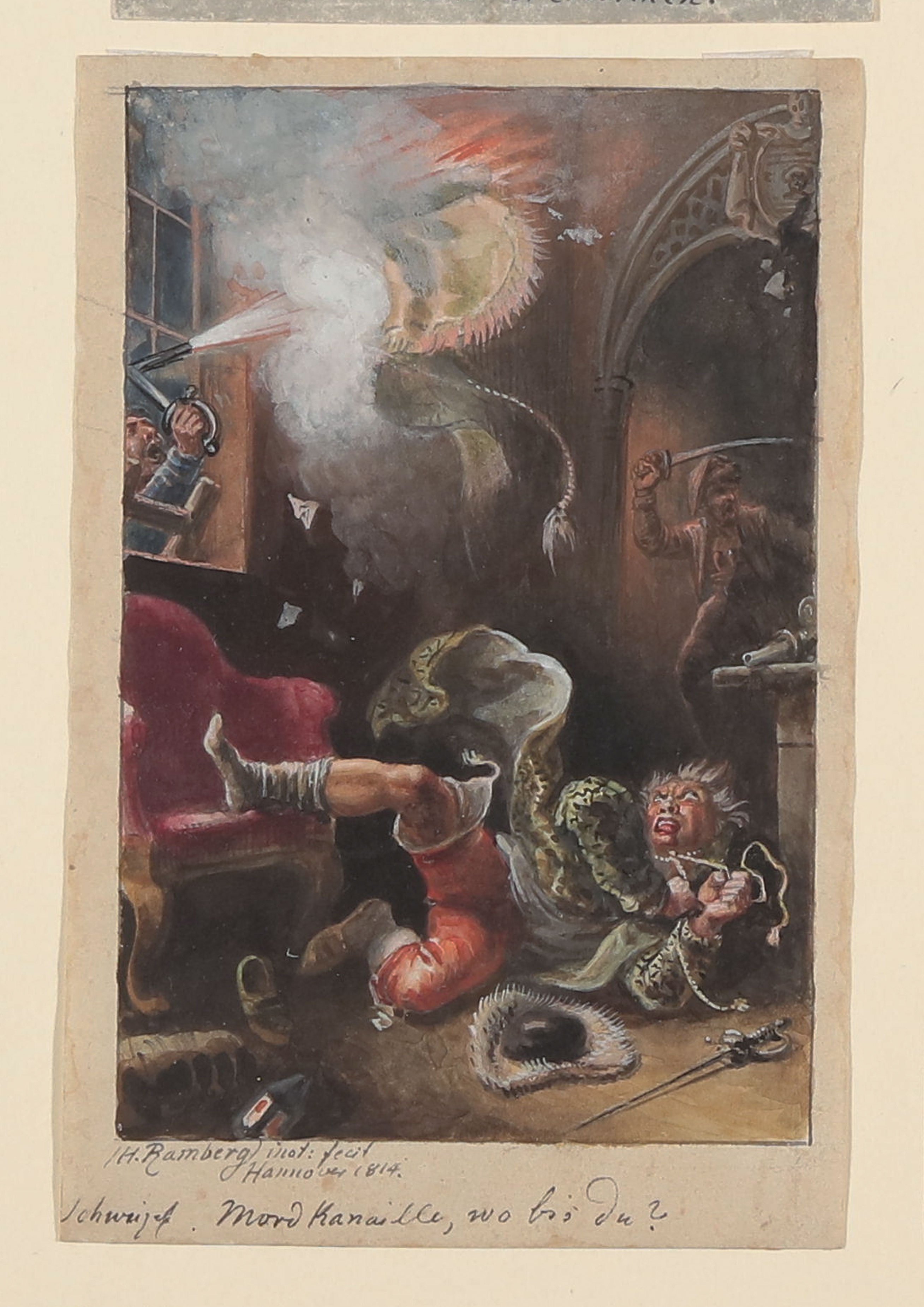 Johann Heinrich Ramberg, Vorspiel der Höllenfahrt [Illustration zu Friedrich Schillers Drama "Die Räuber", 5. Akt, 1. Szene]