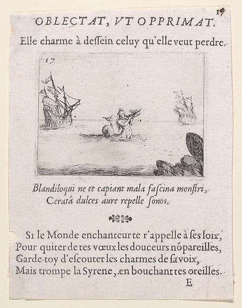 Jacques Callot, Une Sirène entre deux Vaisseaux (A Siren Between Two Ships), plate 17 from "Lux Claustri ou La Lumière du Cloitre" (The Light of the Cloisters)