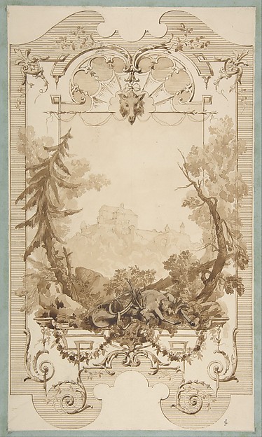 Jules-Edmond-Charles Lachaise, Design for a Decorative Wall Panel with Hunting Motif, Pless Chateau, Silesia