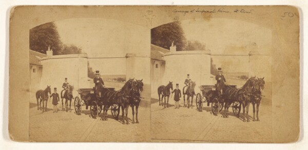 Unknown, Chateau Imperial de Saint-Cloud...Carriage Used by His Highness The Imperial Prince to Drive Into the Woods (Prussian Horses).