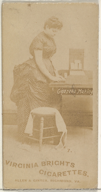 Allen & Ginter, Card 7, from the series, Cigarette Making Girls (N46) for Virginia Brights Cigarettes