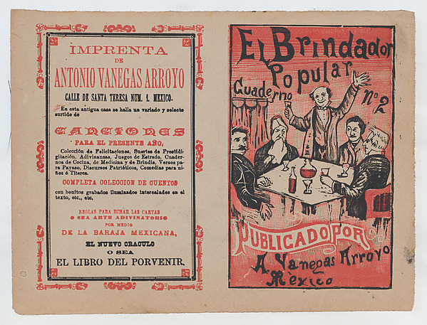 José Guadalupe Posada, Cover for 'El Brindador Popular', a man raising a toast to a group of people seated around a table