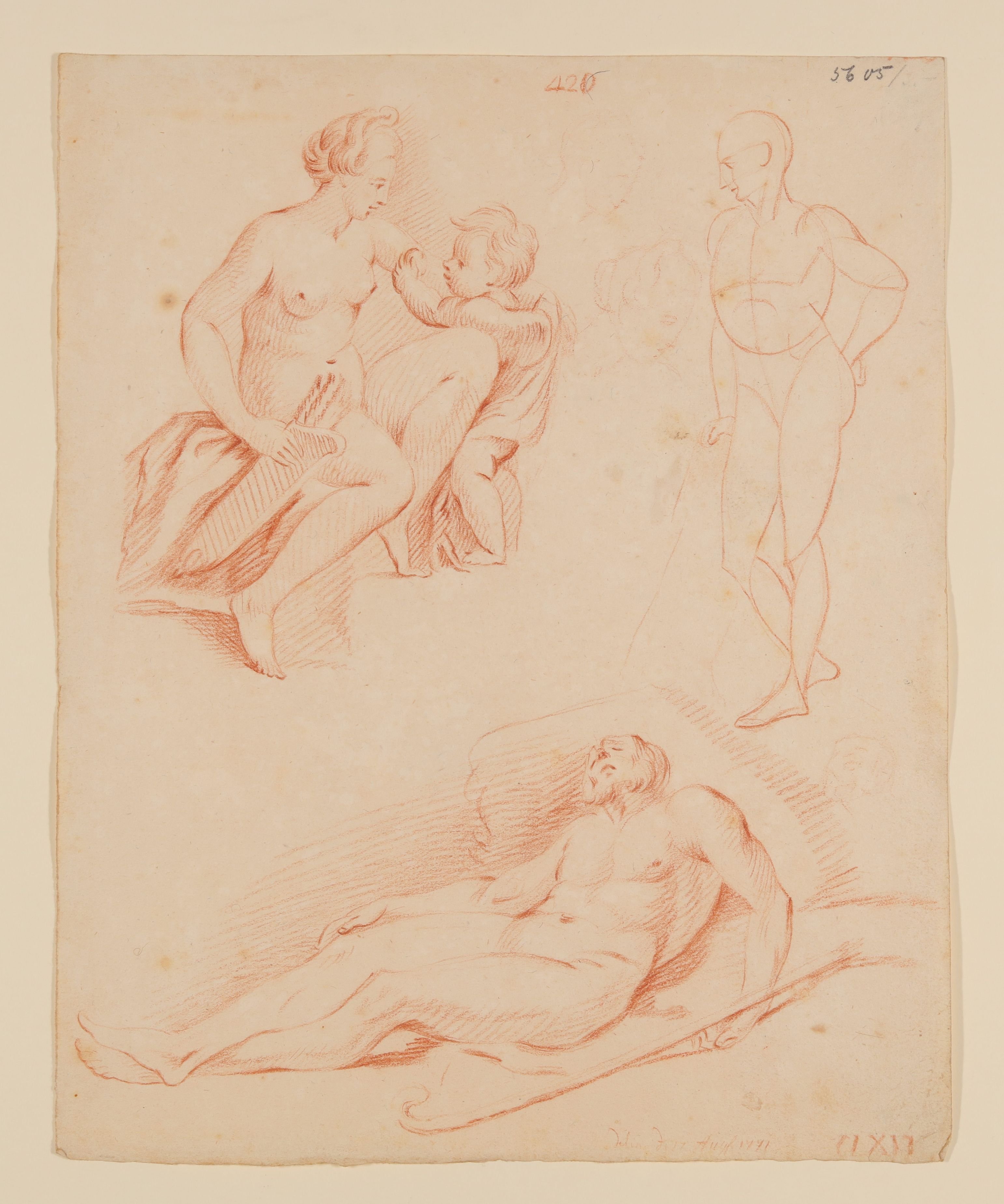Martin Gottlieb Klauer, Venus und Amor; Stehende Figur und drei Köpfe; Schlafender bärtiger Mann