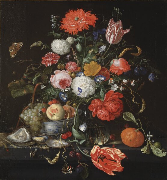 Jan Davidsz. de Heem, Blomsterstilleben med fruktskål och ostron