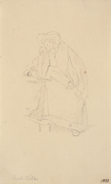 Christen Købke, Kunstnerens moder Cecilie Margrethe Købke, siddende ved et bord holdende en bog i hånden