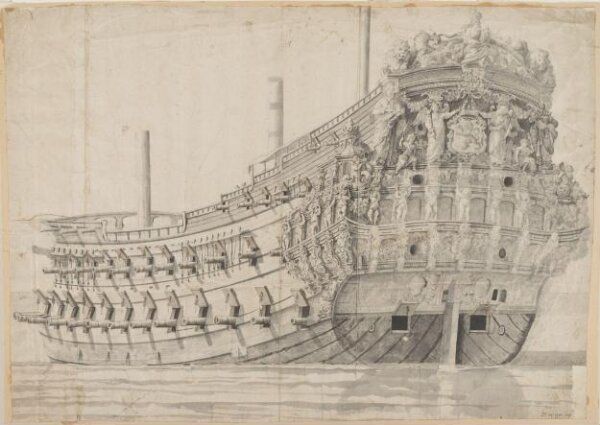 Willem van de Velde the elder, Hull of a Dutch Two-decker; viewed from the port quarter