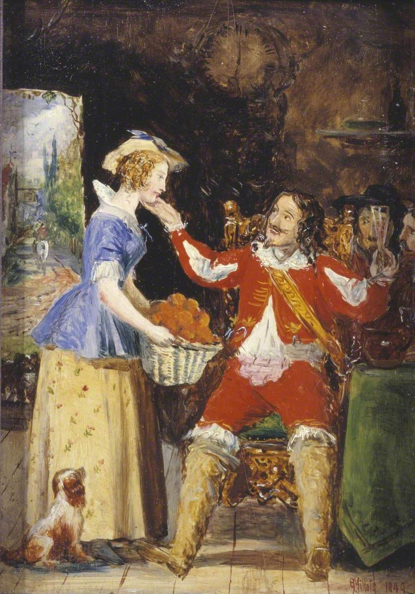 John Everett Millais, A Maid Offering a Basket of Fruit to a Cavalier