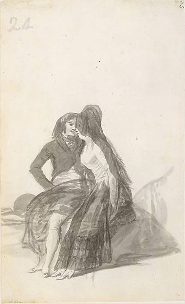 Goya (Francisco de Goya y Lucientes), Lovers Sitting on a Rock; folio 24 (verso) from the Madrid Album "B"