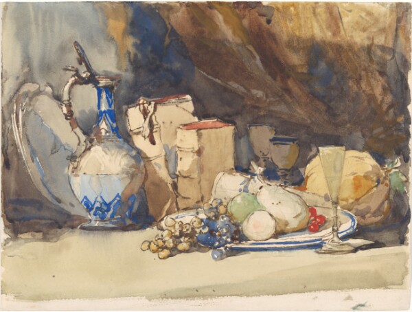 Eugène Isabey, Still Life with Ewer, Books, and Grapes (Nature Morte à l’Aiguière, aux Livres, et aux Raisins)