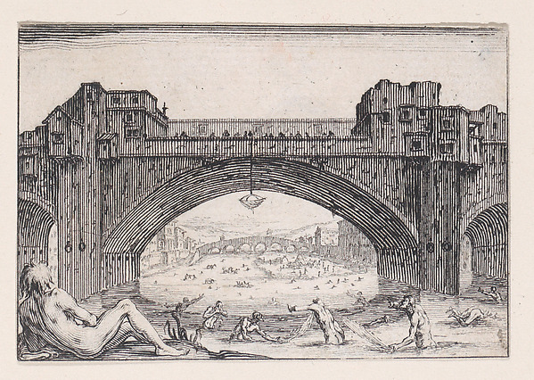 Jacques Callot, Le Ponte-Vecchio, a Florence (The Ponte-Vecchio in Florence), from "Les Caprices" Series A, The Florence Set