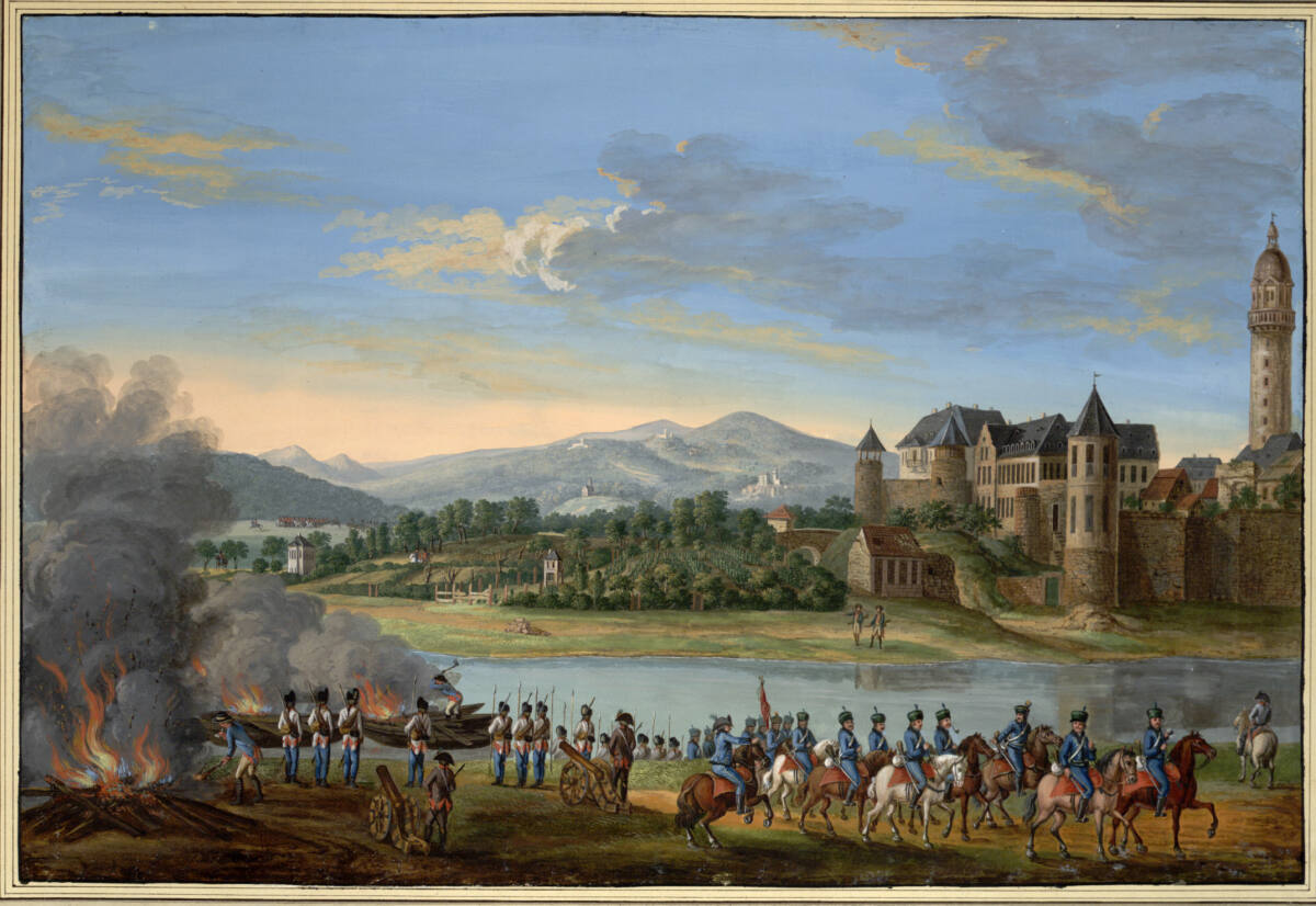 Anonym, Überquerung des Mains durch ein Détachement der österreichischen Armee des Feldmarschalls Clerfayt unter dem Kommando von Generalmajor Nauendorf im September 1795