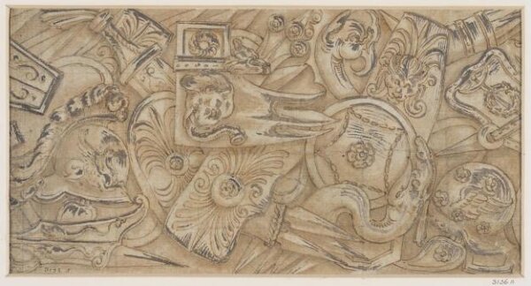 Unknown, Design for trophies of arms in the manner of those on the base of Trajan’s column